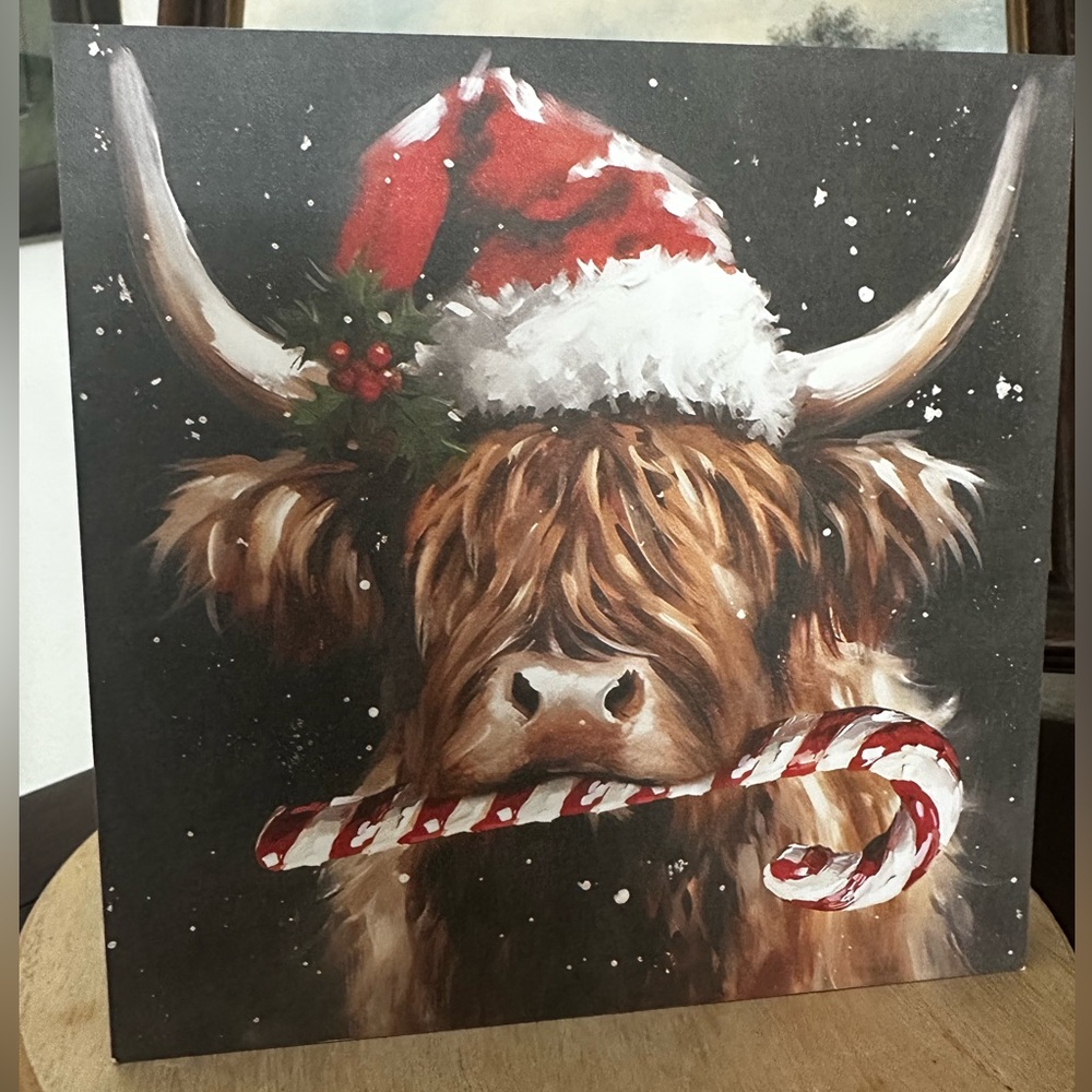 Highland Cow Candy Cane Wood Decor